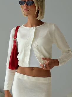 front view of model wearing Princess Polly Collase Knit Sweater Cream cropped 
