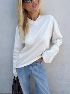 Settle Down Long Sleeve V Neck Top White