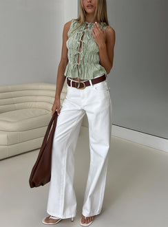 front view of model wearing Princess Polly Serenitia Mid Rise Relaxed Jeans White Wash High Rise Jeans Jeans 