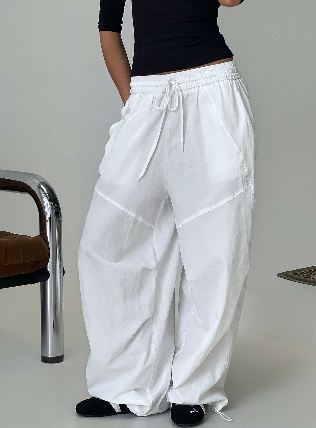 Discover the Mankind Baggy Cargo Pants White in womens-regular-pants with mid-rise, front view of model wearing Princess Polly
