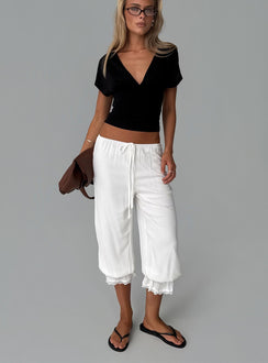 front view of model wearing Princess Polly Basma Bloomer Trouser Pants Rayon White Mid Rise Pants 