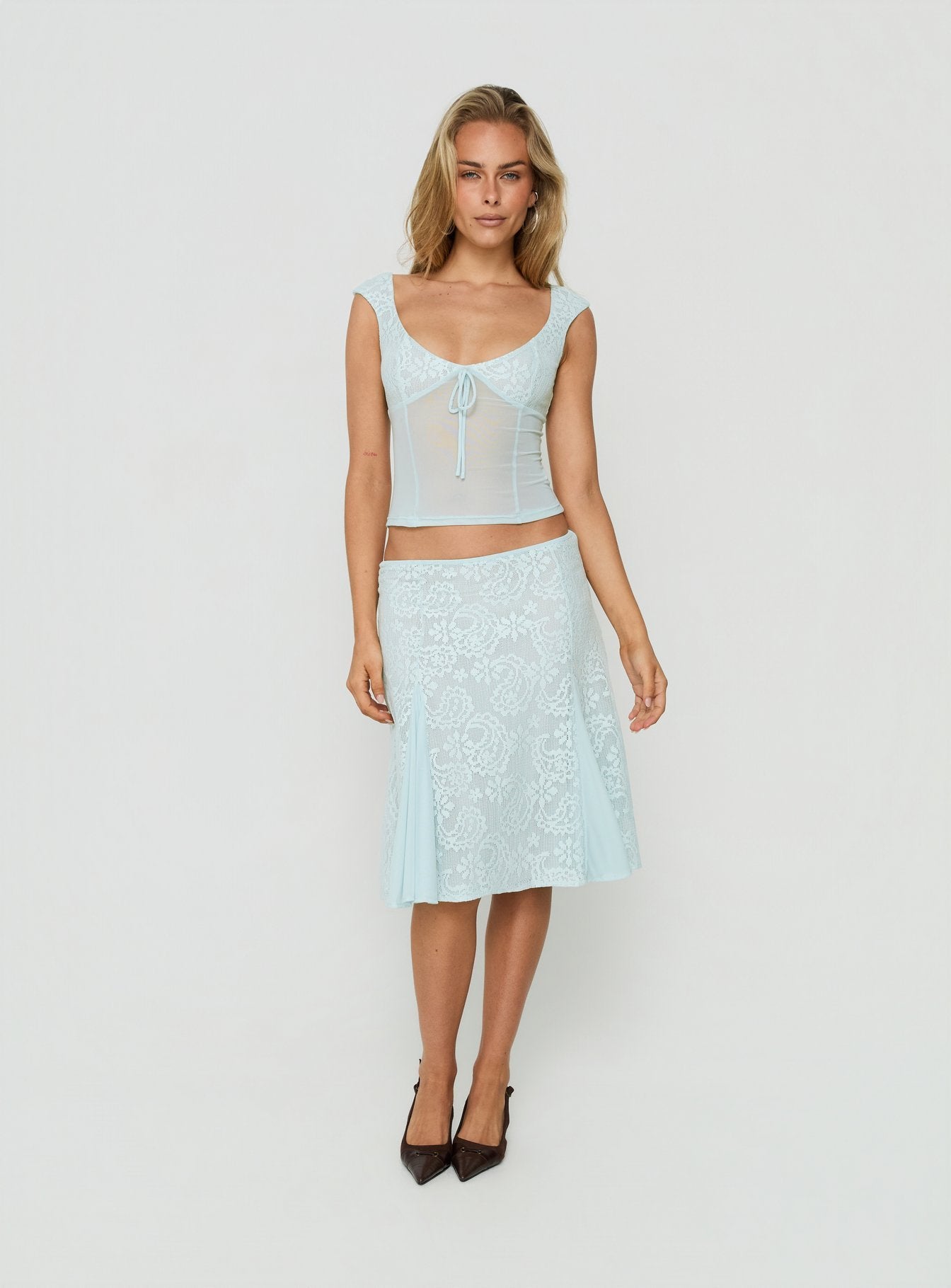 Quani Lace Midi Skirt Blue