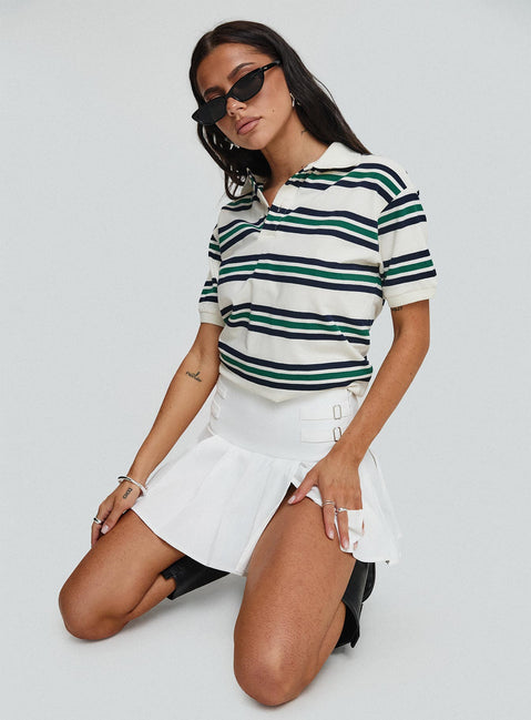   side view of model wearing Princess Polly Cartwright Mini Skirt White Mini Skirts 