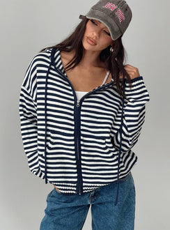 back view of model wearing Princess Polly Brienna Zip Jacket Navy Long 