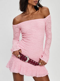 front view of model wearing Princess Polly Vancesca Strapless Mini Dress Pink Straight Neck 