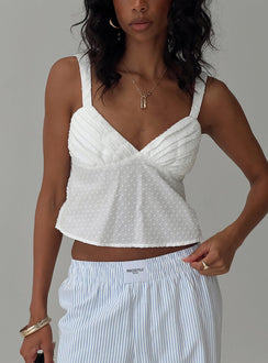 front view of model wearing Princess Polly Prevost Cami Top White Sleeveless V-Neck 