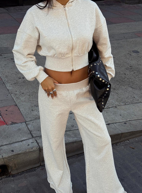front view of model wearing Princess Polly Daytime Cropped Blouson Hoodie Snow Marle 