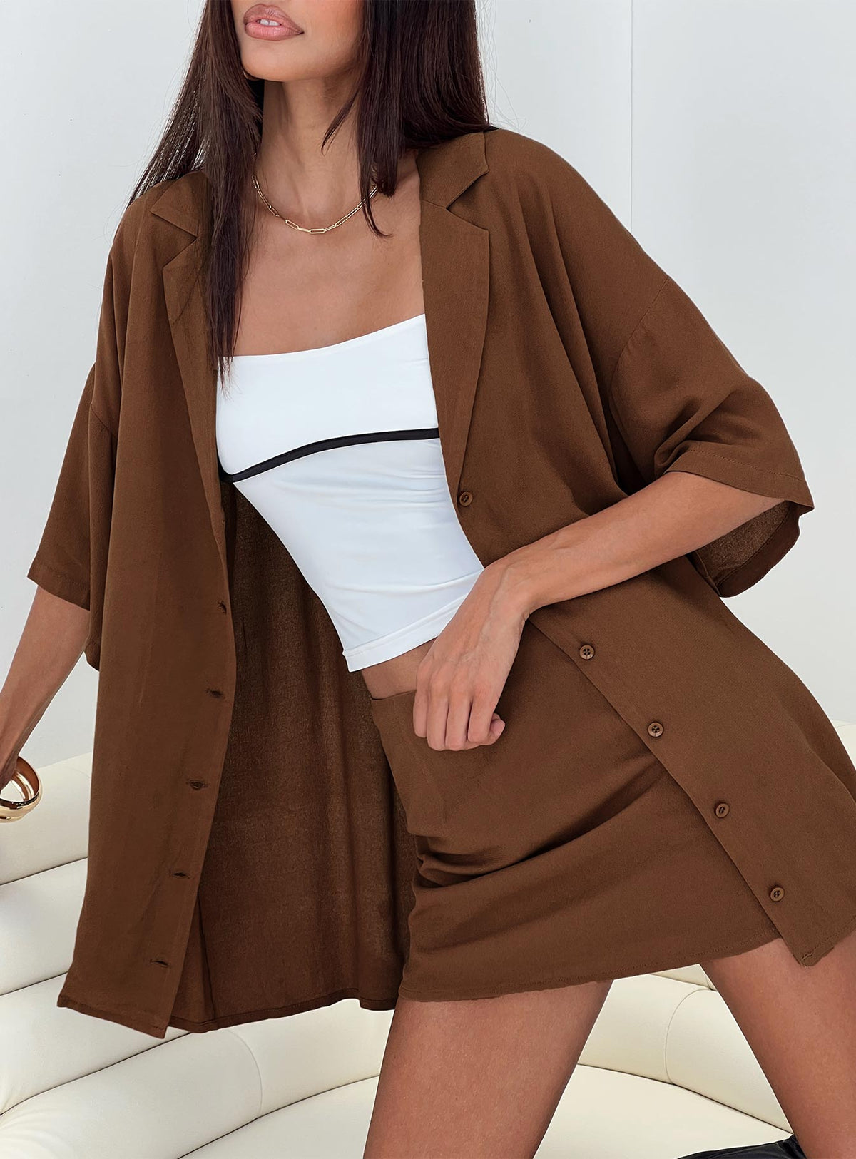 product Princess Polly Full Sleeves Square Neck  Caraliia Shirt Brown