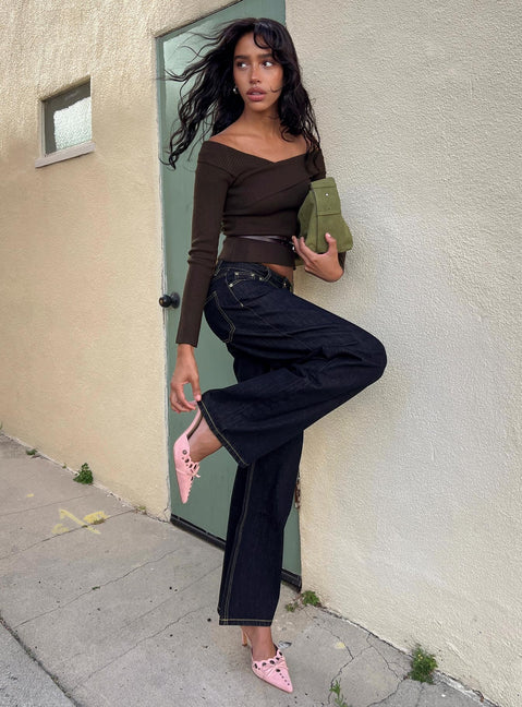 Ellenore Belt Detail Off Shoulder Top Brown