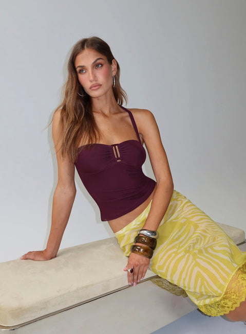 Cielo Mesh Halter Top Plum