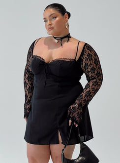 product Princess Polly High Neck  Ashwood Lace Sleeve Mini Dress Black Curve