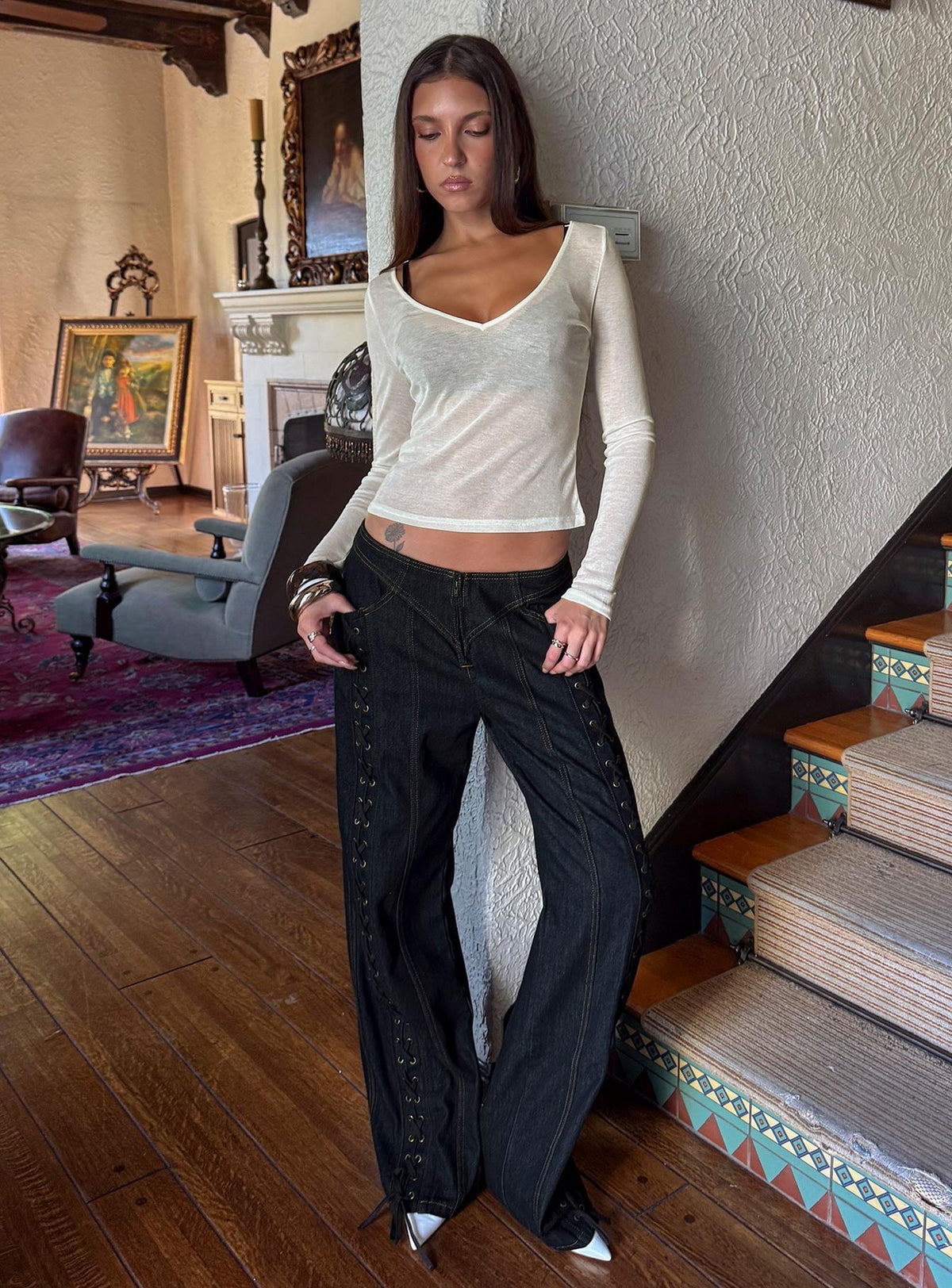Daydream Tie Up Jeans Dark Denim