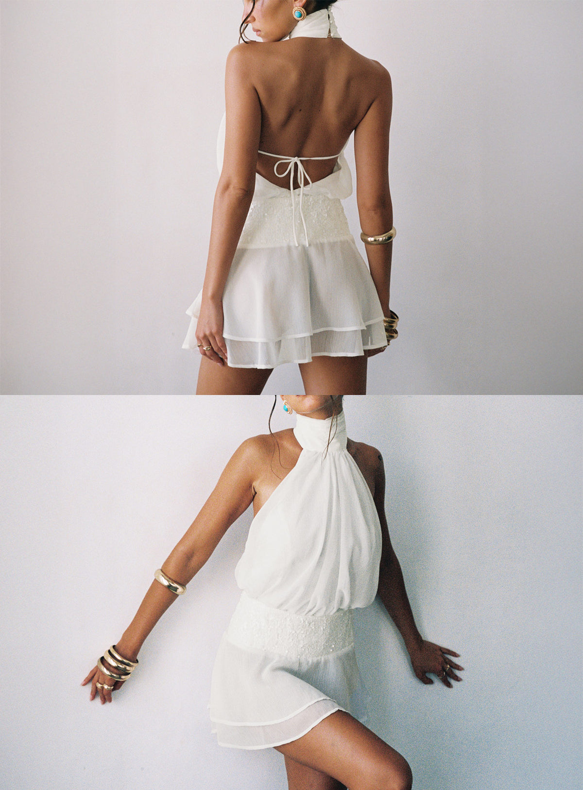 Zenayda Drop Waist Sequin Mini Dress White