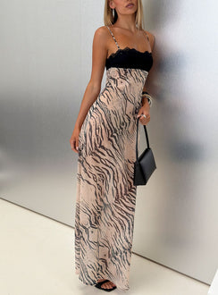 Kirstena Chiffon Lace Maxi Dress Animal Splice