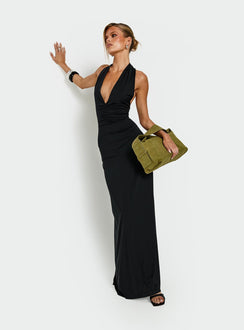 Dreamt Of You Plunge Neck Halter Maxi Dress Black