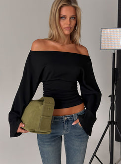 Anastasie Off Shoulder Long Sleeve Top Black