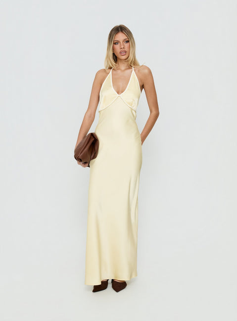 Esmia Halter Maxi Dress Lemon / White