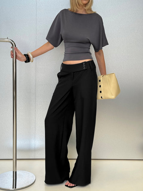 Discover the Cedars Low Rise Pant Black womens-regular-pants with low-rise front view of model wearing