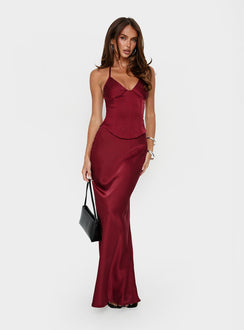 Devotedness Satin Corset Maxi Dress Deep Red