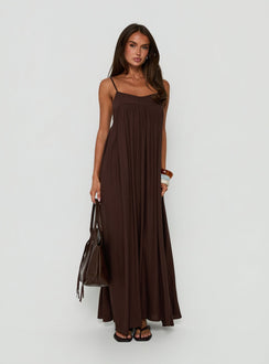 Wildah Linen Smock Maxi Dress Brown