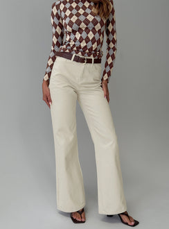 front view of model wearing Princess Polly Maple Mid Rise Flare Jeans Ecru High Rise Jeans Jeans 
