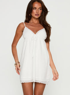 front view of model wearing Princess Polly Nanette Mini Dress White Plunger 
