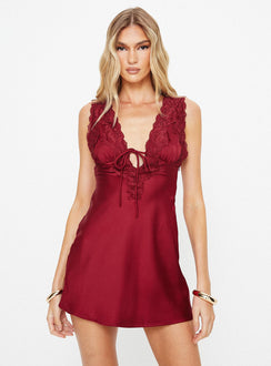 product Princess Polly V-Neck  Nourish Mini Dress Burgundy