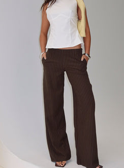 Khane Low Rise Wide Leg Pant Brown Pinstripe Tall
