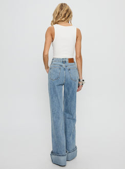 Florida Keys Mid Rise Straight Leg Cuffed Jeans Light Blue Wash High Rise Jeans Jeans 