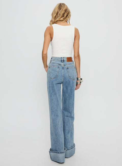 Florida Keys Mid Rise Straight Leg Cuffed Jeans Light Blue Wash High Rise Jeans Jeans 