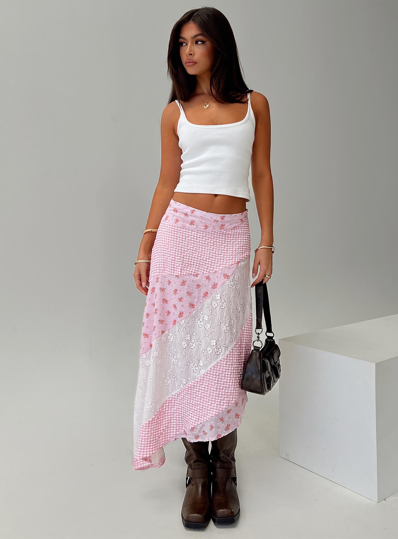   front view of model wearing Princess Polly Rennar Maxi Skirt Multi Maxi Skirts Skirts 