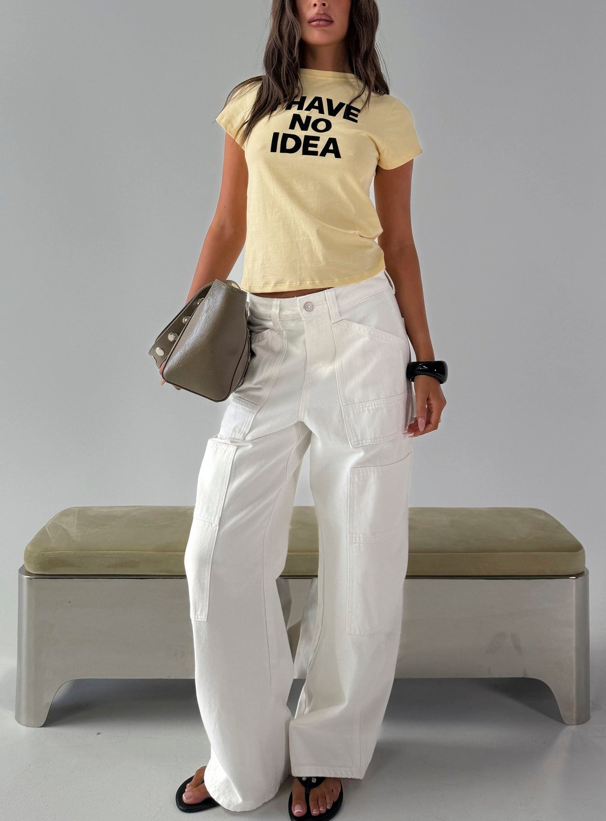 Mistree Mid Rise Baggy Cargo Jeans White