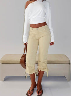 back view of model wearing Princess Polly Hot Rod Capri Pant Beige Mid Rise Pants 
