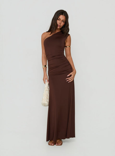 Gwenneth One Shoulder Maxi Dress Chocolate