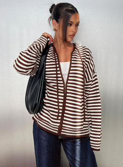 front view of model wearing Princess Polly Brienna Zip Jacket Brown 