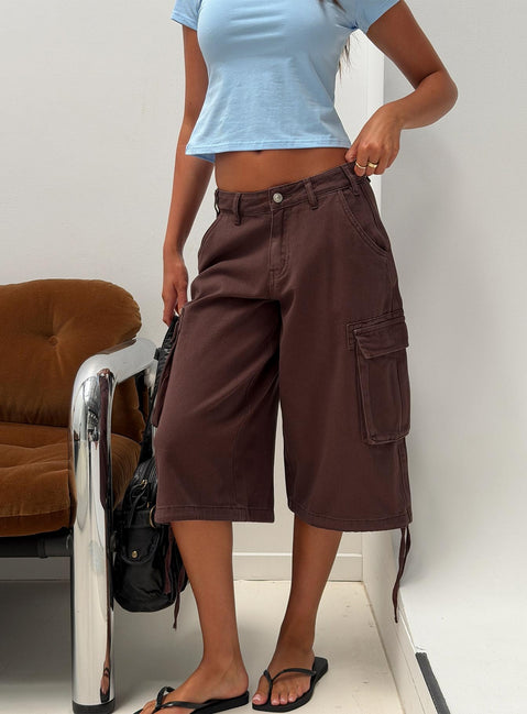 Hudsen Longline Cargo Shorts Washed Brown