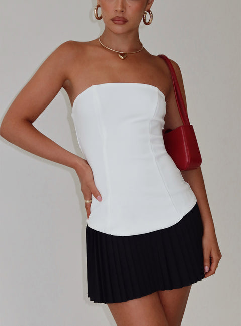 front view of model wearing Princess Polly Obsessed Strapless Mini Dress White Straight Neck 