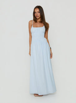 Magnolie Shirred Maxi Dress Blue Stripe