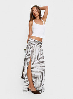 back view of model wearing Princess Polly Kiden Split Maxi Skirt Zebra Maxi Skirts 