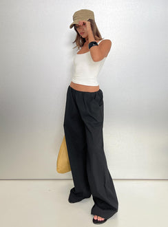 Designed with Lunea Concealed Waistband Pants Black in womens-regular-pants high-rise side view of model wearing Princess Polly