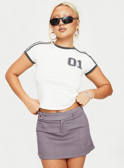   front view of model wearing Princess Polly Brinnley Mini Skirt Grey Mini Skirts 