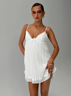 back view of model wearing Princess Polly Baby Honey Pleat Mini Dress White Plunger 