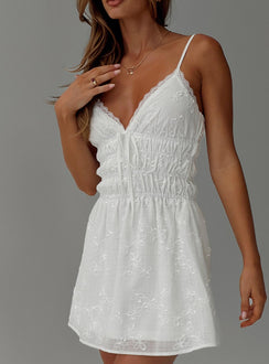 side view of model wearing Princess Polly Stick Around Ruched Mini Dress White Plunger 