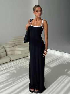 front view of model wearing Princess Polly Austrina Maxi Dress Black Square Neck 