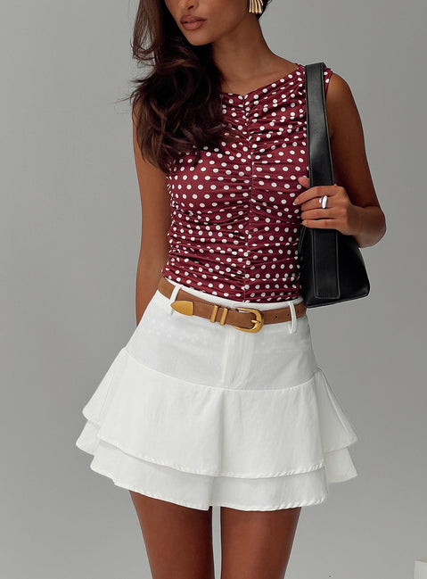   side view of model wearing Princess Polly Boderek Mini Skirt White Mini Skirts 