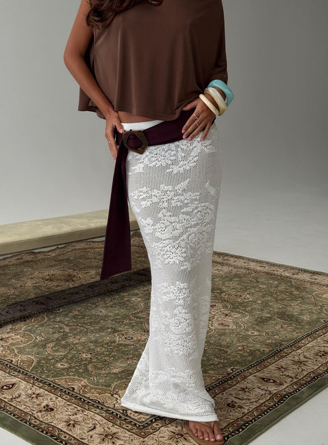   front view of model wearing Princess Polly Opresia Crochet Maxi Skirt White Maxi Skirts 