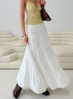   front view of model wearing Princess Polly Snowy River Tiered Maxi Skirt White Maxi Skirts Skirts 