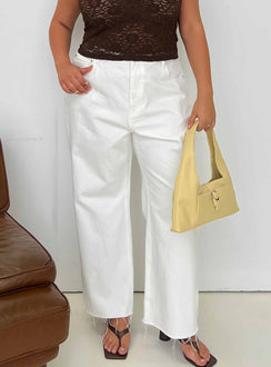 side view of model wearing Princess Polly Fawcett Jeans White Curve High Waisted 