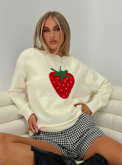 front view of model wearing Princess Polly Living Is Easy Knit Sweater White Long 