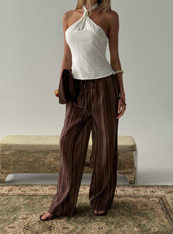 back view of model wearing Princess Polly Parklea Pants Brown Multi High Rise Pants 